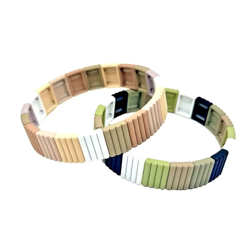 Stretch Bracelet Pair Green Black White Round Women's Art Deco Design